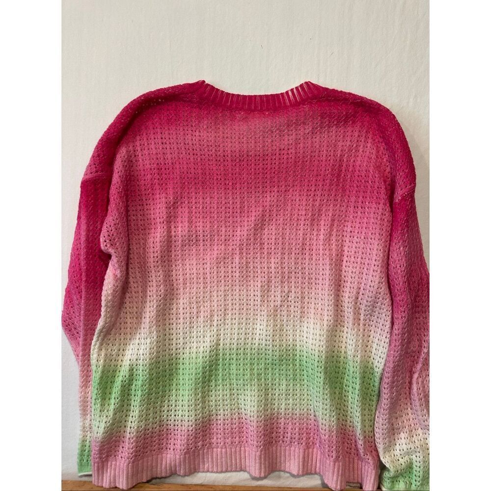 Lisa Todd Sweater XL Pink Ombre Lightweight Knit Merino Wool Blend Open Knit - Picture 8 of 8